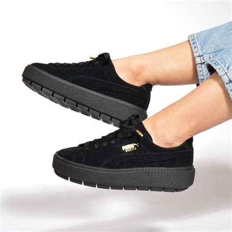 black suede platform sneakers.